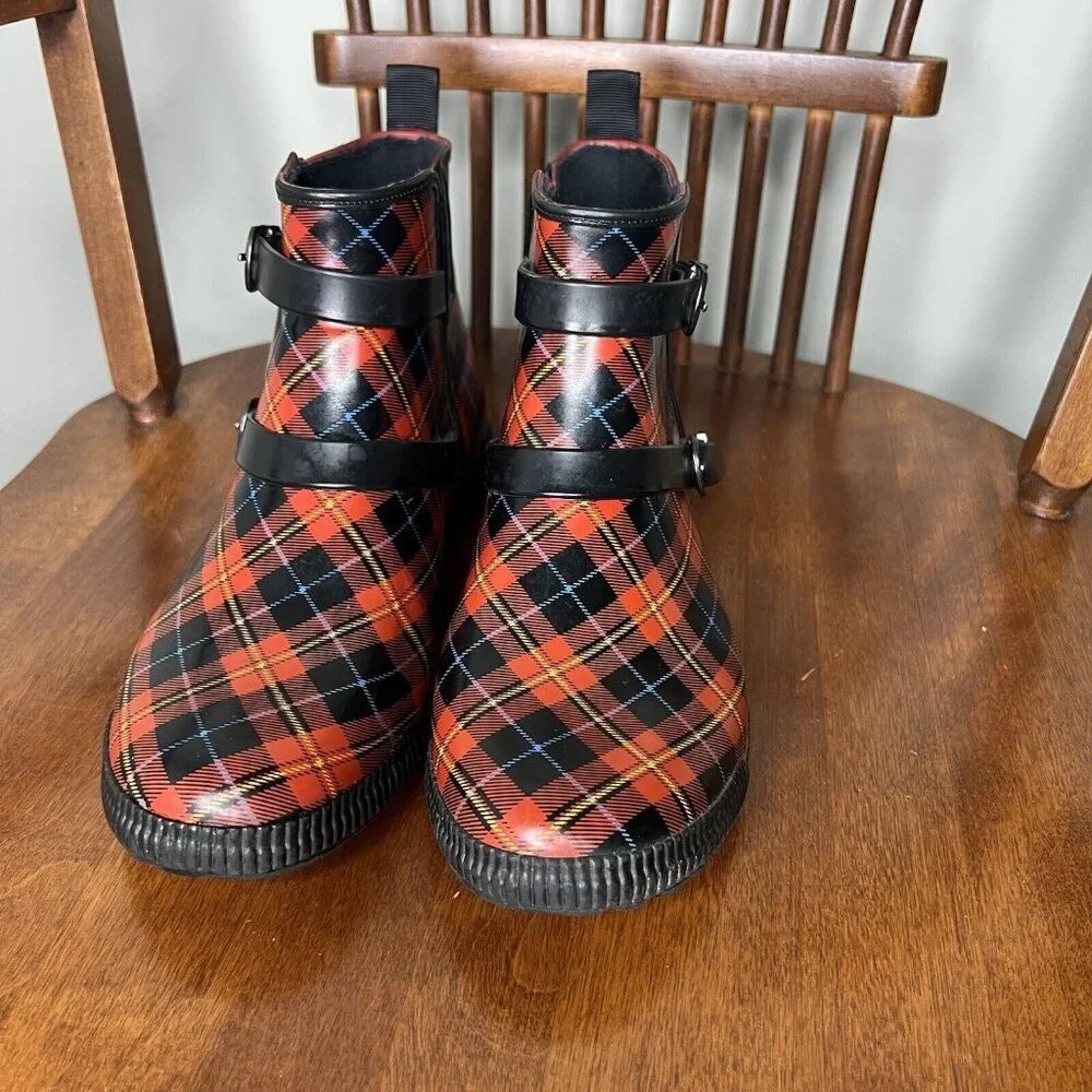 Cougar Royale Red Plaid Rain Boots Hand Crafted Fall Autumn Booties Sz 8 View 5